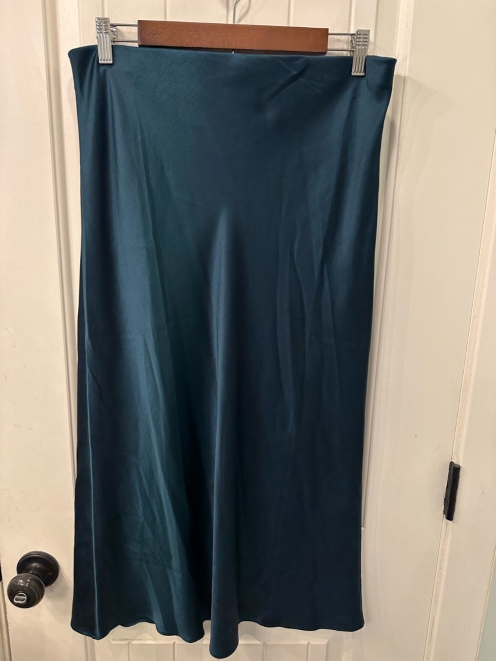 Madewell Emerald Green/Dark Teal Satin Midi Slip Skirt - Luxe & Chic - Size 12 - Picture 5 of 7